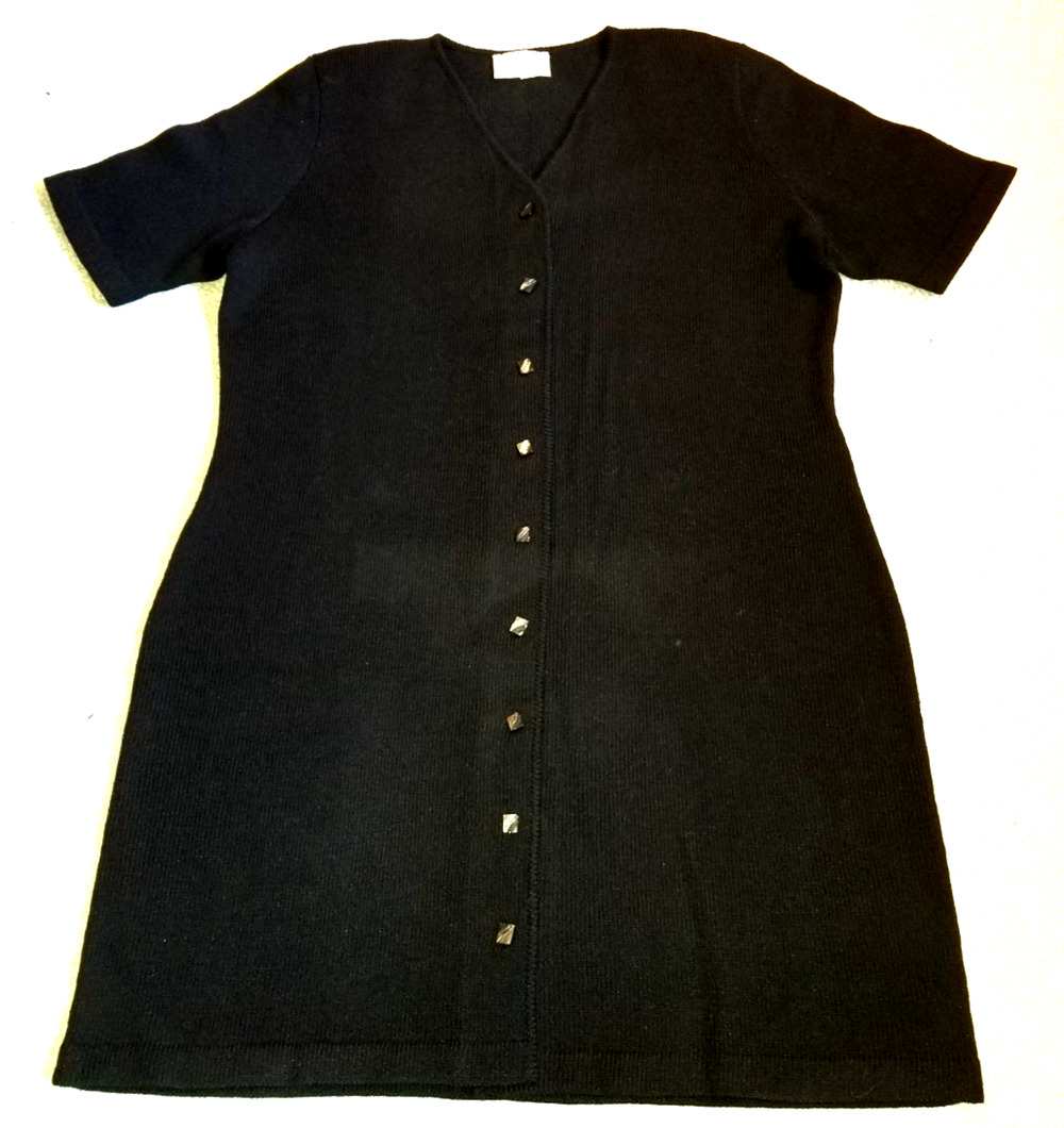 VINTAGE Womens Sweater Dress-ANNE PEDERSEN-black wool Santana knit Old Money-L
